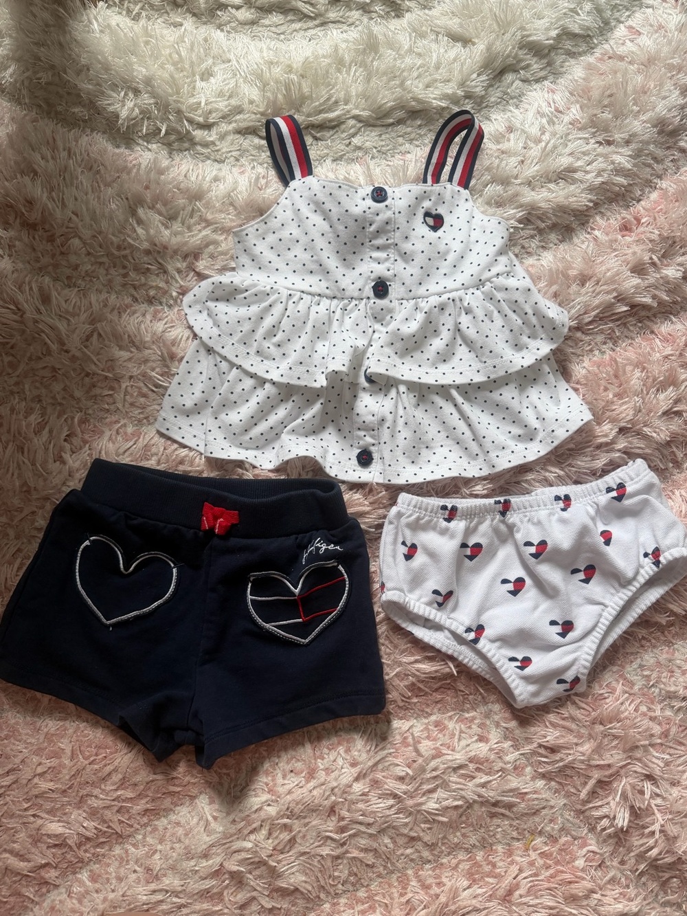 Toddler Girls Navy & White Heart 3-Piece Summer Set (Patriotic)